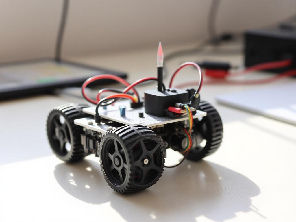 Small DIY robot car with ultrasonic sensor and motor wheels
